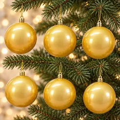 Bola de Natal em Tubo - Perolado Ouro - 10cm - 6 unidades - Cromus - Rizzo | Decoração árvore natalina papai noel