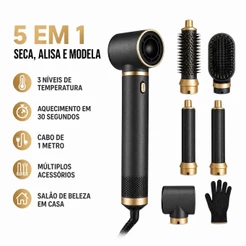 Escova Modeladora 5 em 1, 3 Níveis de Temperatura, Aquecimento Rápido 30s, Seca, Alisa, Modela e Dá Volume, Presente