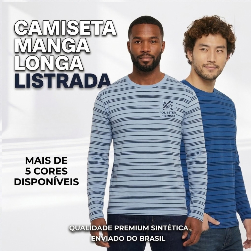 Camiseta Masculina Listrada p ao g1- 100% POLIESTER manga longa Malha Fria.