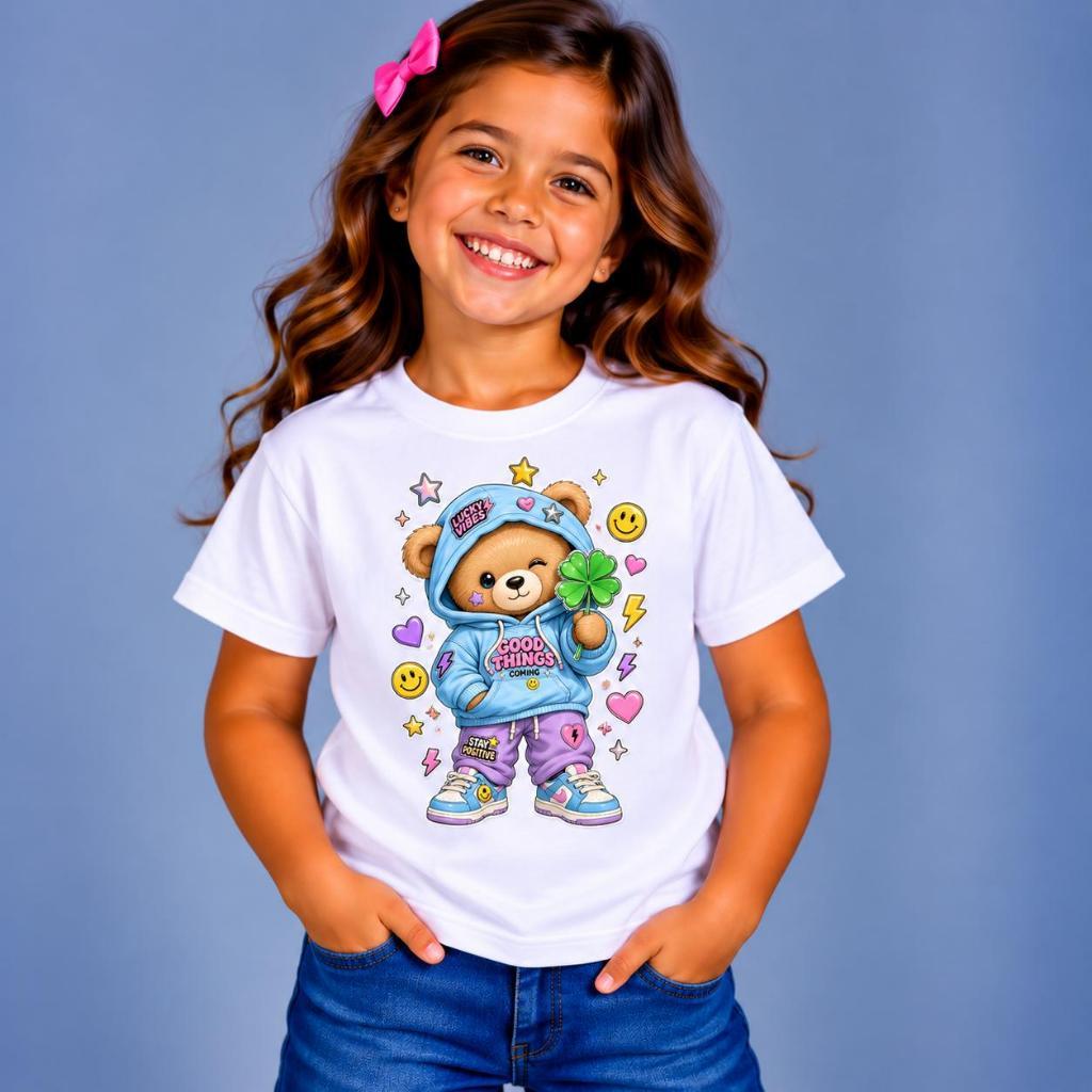 Camiseta Infantil Menina Ursinho Fofo 100% Algodão Premium Camisa Feminina Infantil Presente - Envio Imediato
