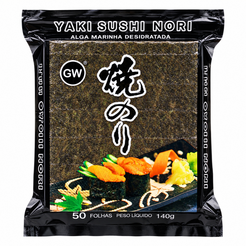 ALGA NORI BLACK GW 50 FOLHAS 140G PARA SUSHI E TEMAKI