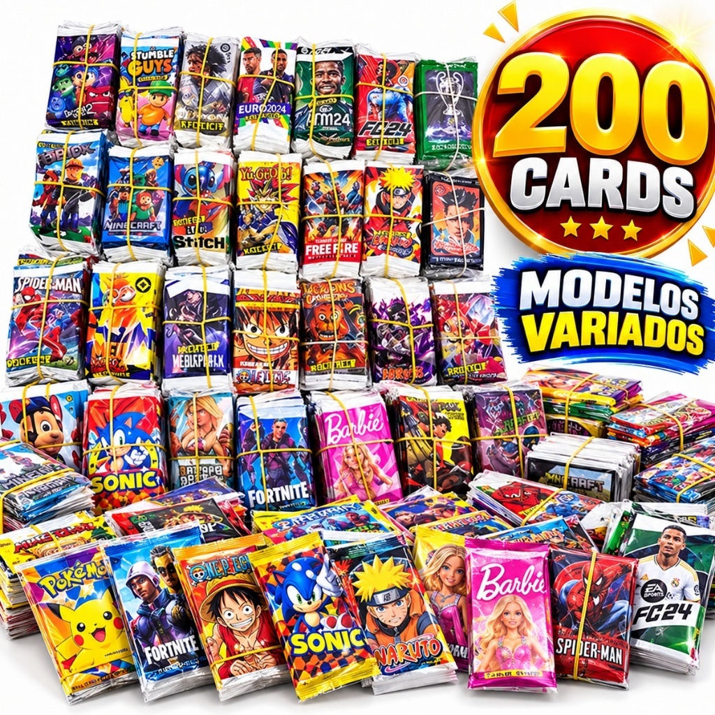 Kit 200 Cards Figurinhas Com 50 Pacotinhos Modelo Variado Para Bater Bafo Trocar Cartas