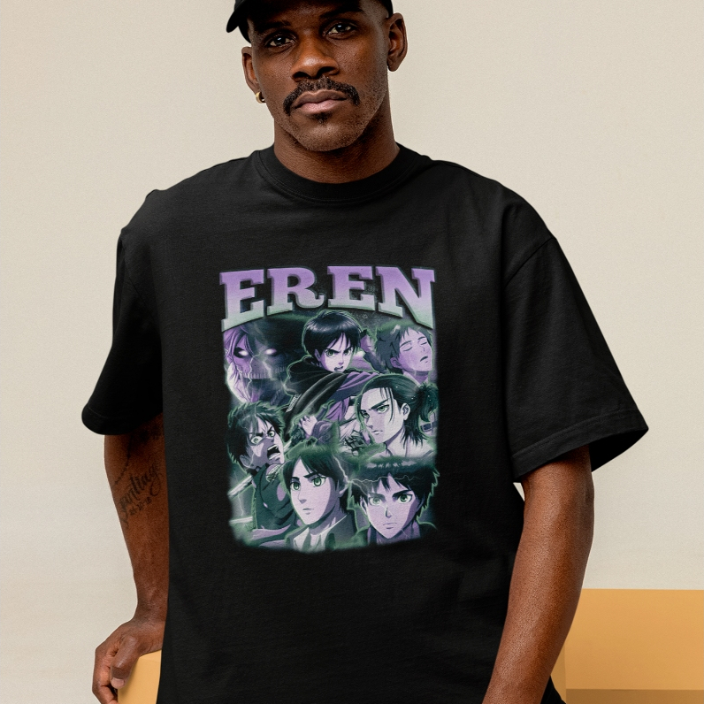 Camiseta Oversized Eren Estampada Streetwear Anime Moda Urbana Casual Confortável Estilo Jovem Despojado Tendência
