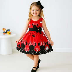 Vestido Infantil Minnie Vermelho Temático Menina Luxo Festa Aniversário