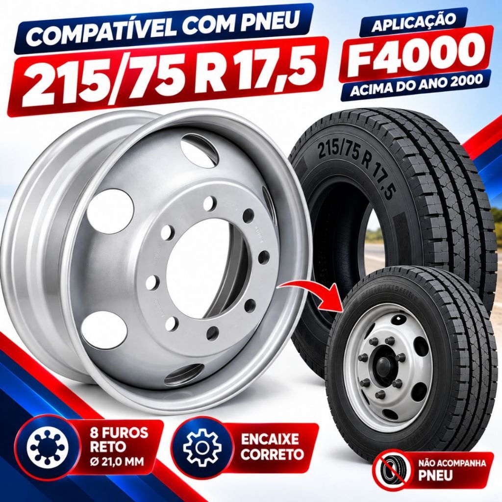 Roda de Ferro Compatível Ford F-4000 2000 em Diante 17,5x6 Sem Câmara 8 Furos Caminhão Aço Modelo Novo F4000 · foto 2