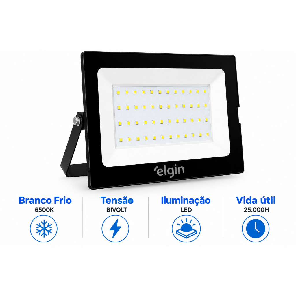 KIT Refletor LED 100W Elgin Branco Frio 6500k IP66 Super Luminoso Econômico e Resistente — imagem 2 de 2