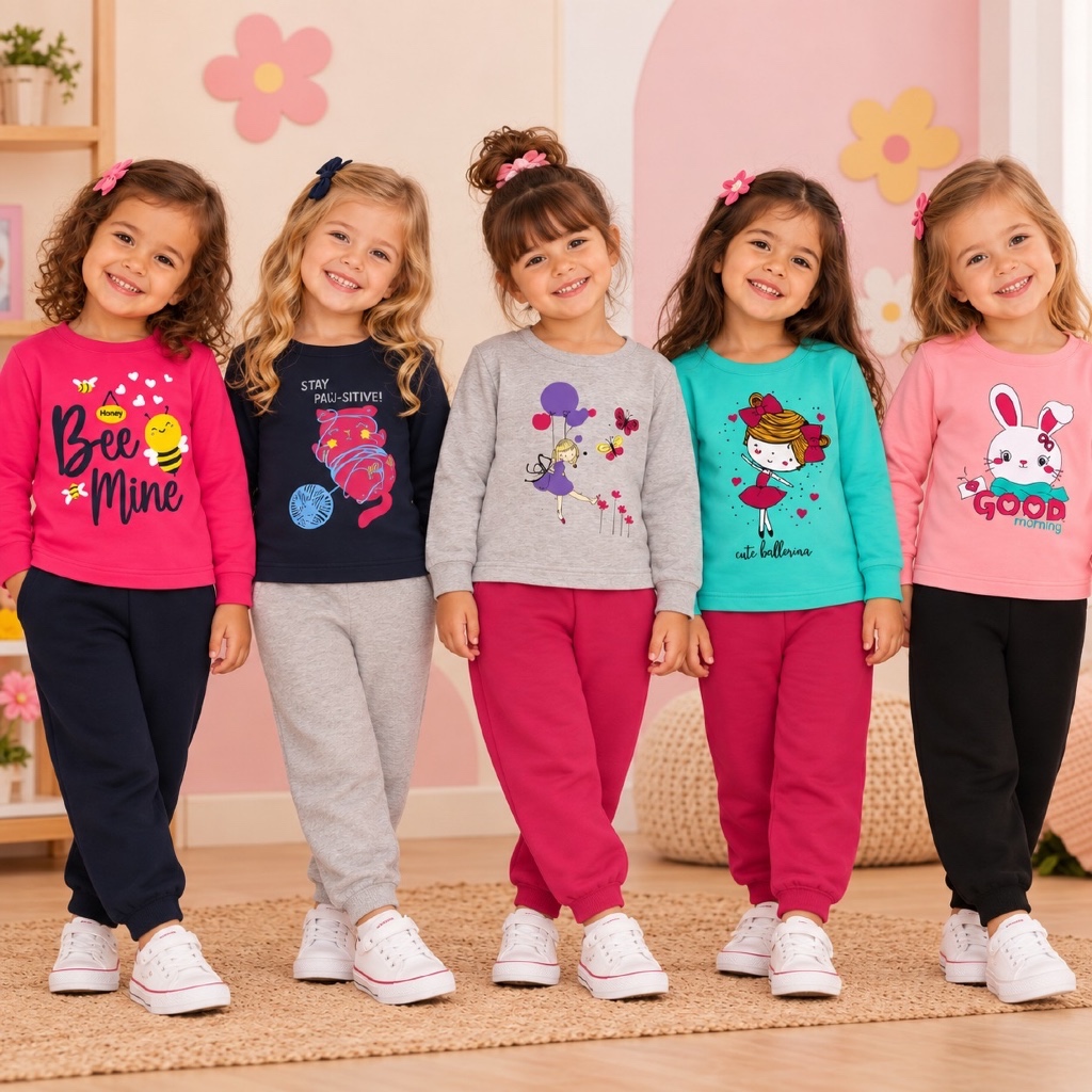 Conjunto de Moletom Feminino Roupa Infantil Tamanho 1 ao 3 Inverno Para Menina