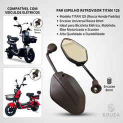 Par Espelho Retrovisor Titan 125 Para Bicicleta Elétrica Mobilete Scooter Bike Motorizada Rosca 8mm