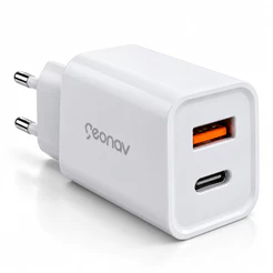 Carregador Tomada Ultrarrapido Duplo Geonav Branco USB-A + USB-C 240V