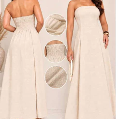 VESTIDO LONGO FEMININO TOMARA QUE CAIA FORRADO ELASTEX NAS COSTAS COM BOJO EM LINHO PREMIUM