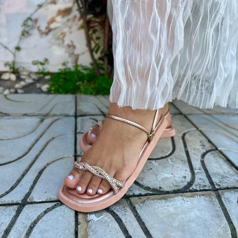 Sandália Flat Rasteirinha Feminina Antiderrapante Macia Brilhante Confortável com Fácil Regulagem brilhante Confortável