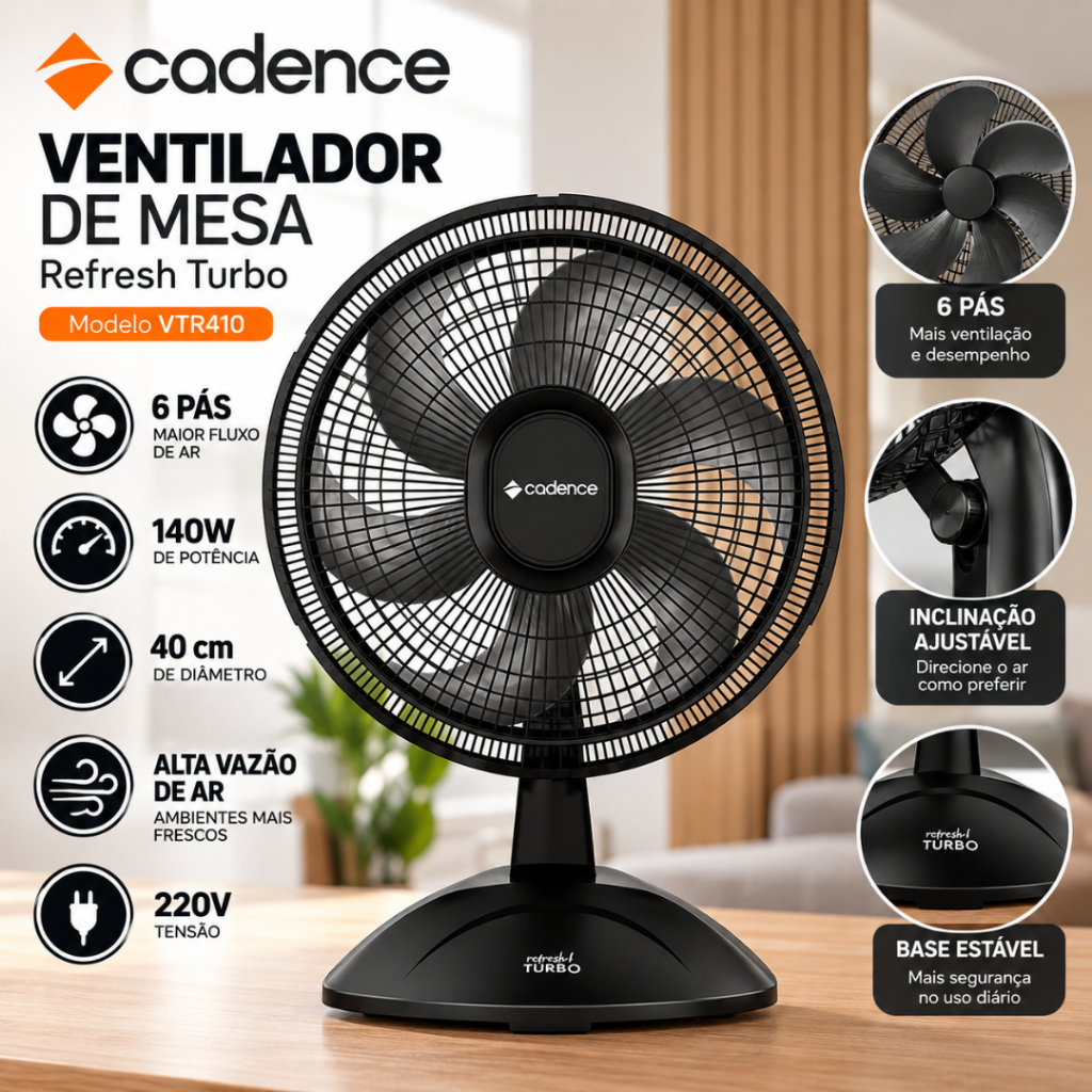 Ventilador de Mesa Cadence Refresh Turbo 40cm 140W | 220V