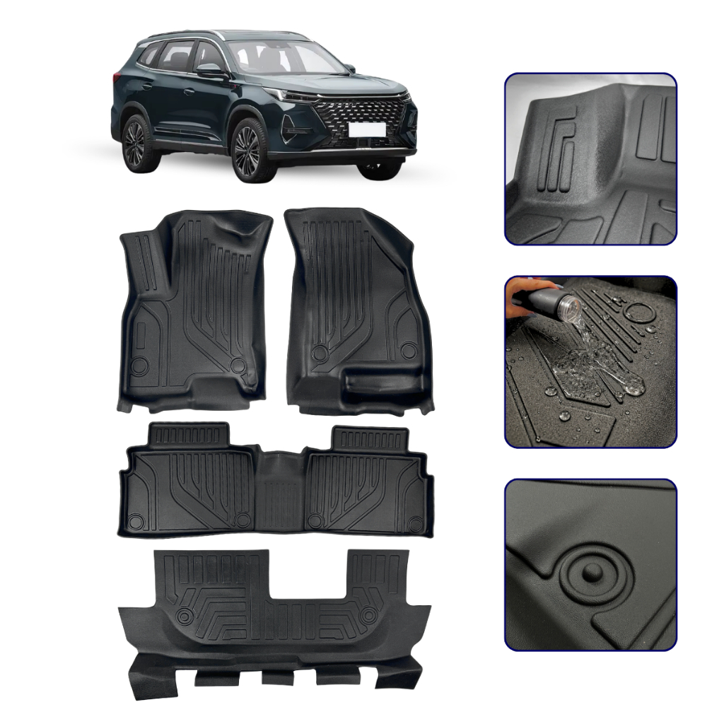 Tapete Bandeja 3D para Tiggo 8 de 7 Lugares com Bordas Elevadas Concha - Linha Premium