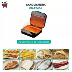 Sanduicheira Elétrica ON-FE406 800W Antiaderente Termostato Automático Compacta 127V ou 220V
