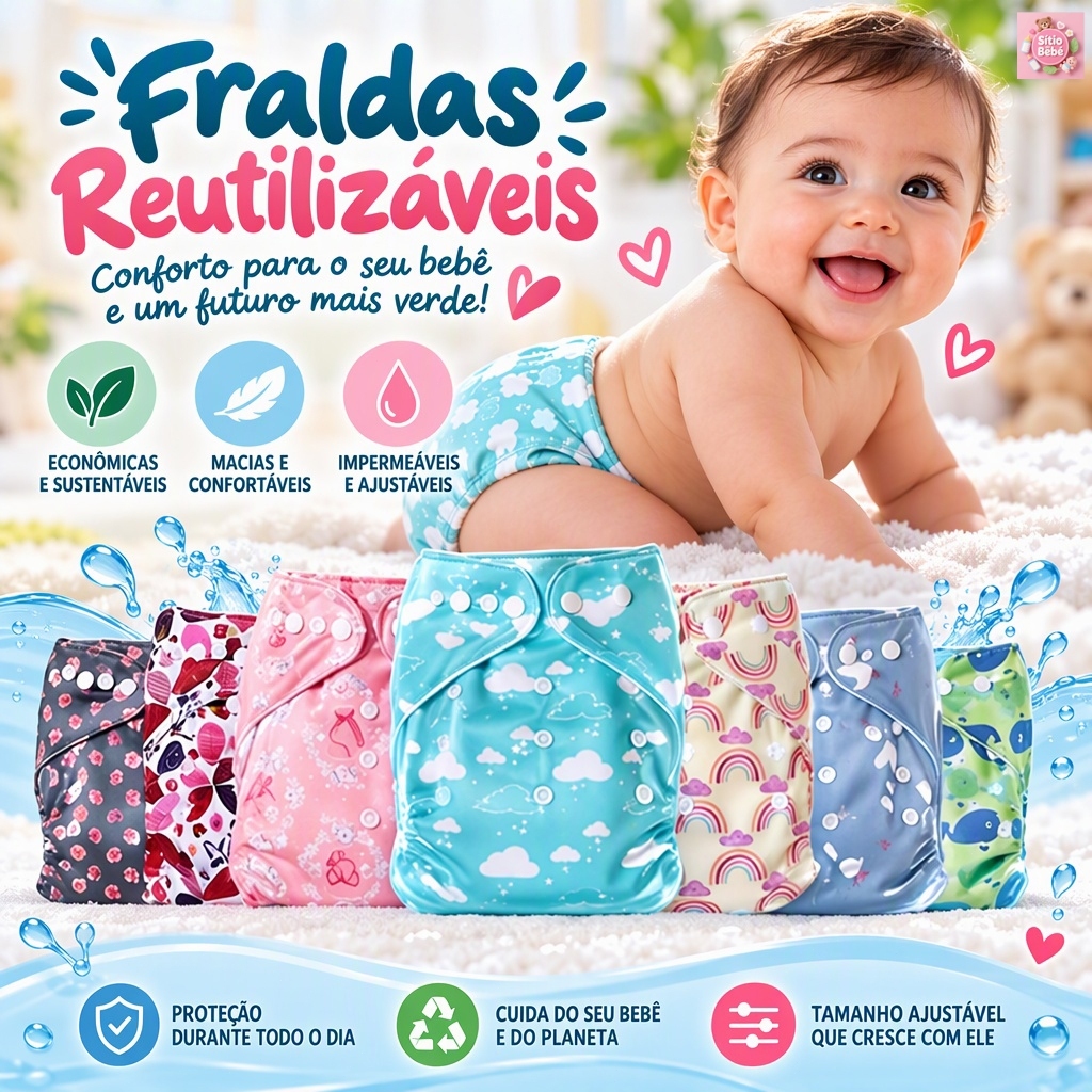 Fralda Ecológica Reutilizável Ajustável Para Bebês Impermeável Conforto e Sustentabilidade Crianças
