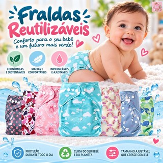 Fralda Ecológica Reutilizável Ajustável Para Bebês Impermeável Conforto e Sustentabilidade Crianças