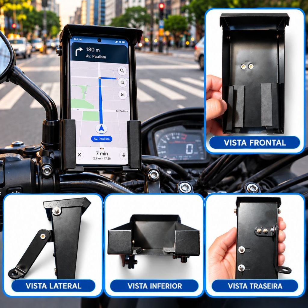 Suporte Celular Moto GPS Motoboy Aço Reforçado Antifurto Flexivel Antifurto pintura eletrodtatica