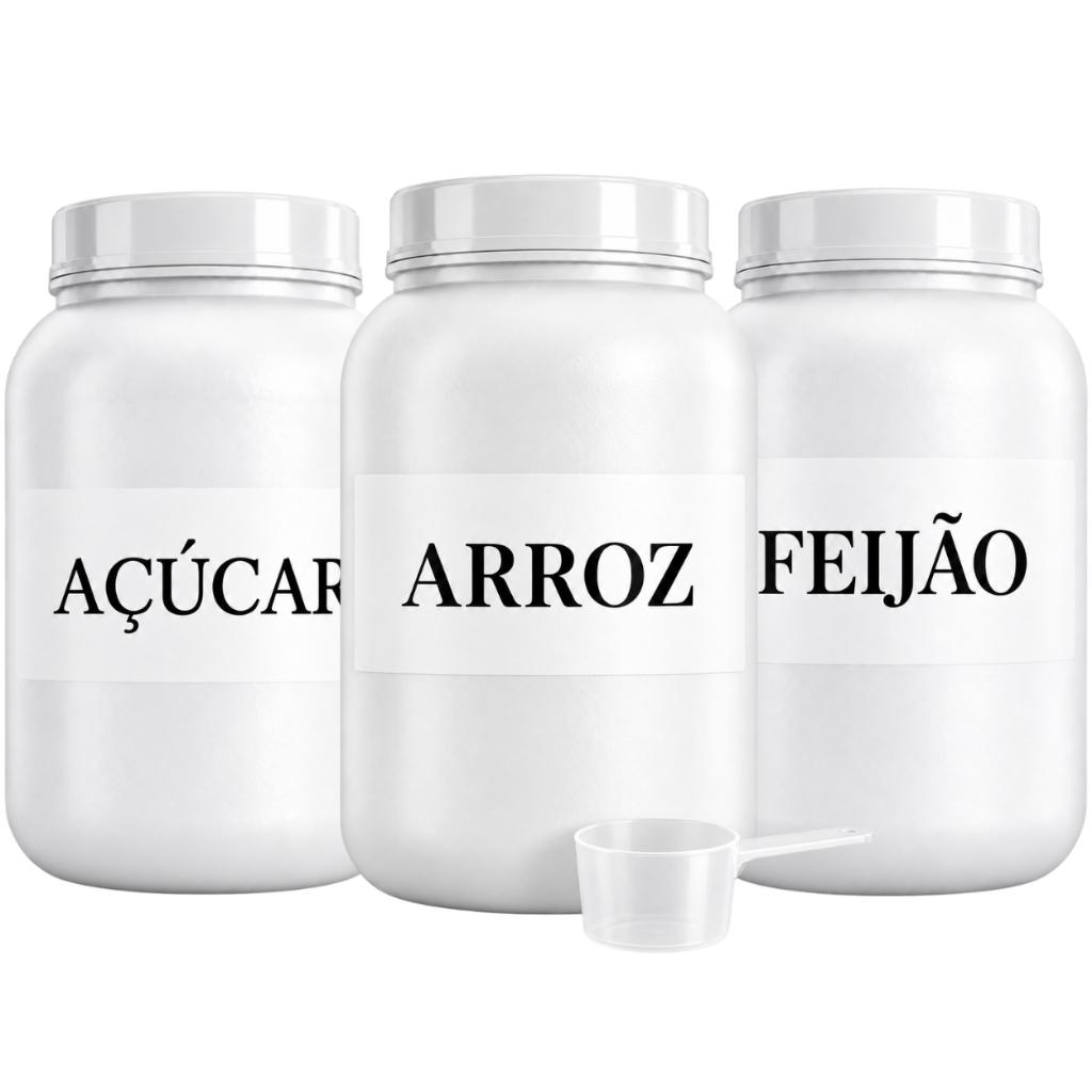 Kit 3X Pote de Mantimentos para Cozinha 3,6L - Arroz, Açucar, Feijão, Café, Macarrão e Biscoito