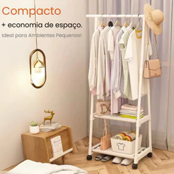 Arara Suporte Organizador Vertical Multiuso Com Pratileira e Rodinhas