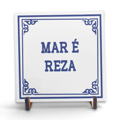 Azulejo Decorativo 20x20cm com frase "Mar é Reza" com Suporte | Estilo Português Criativo
