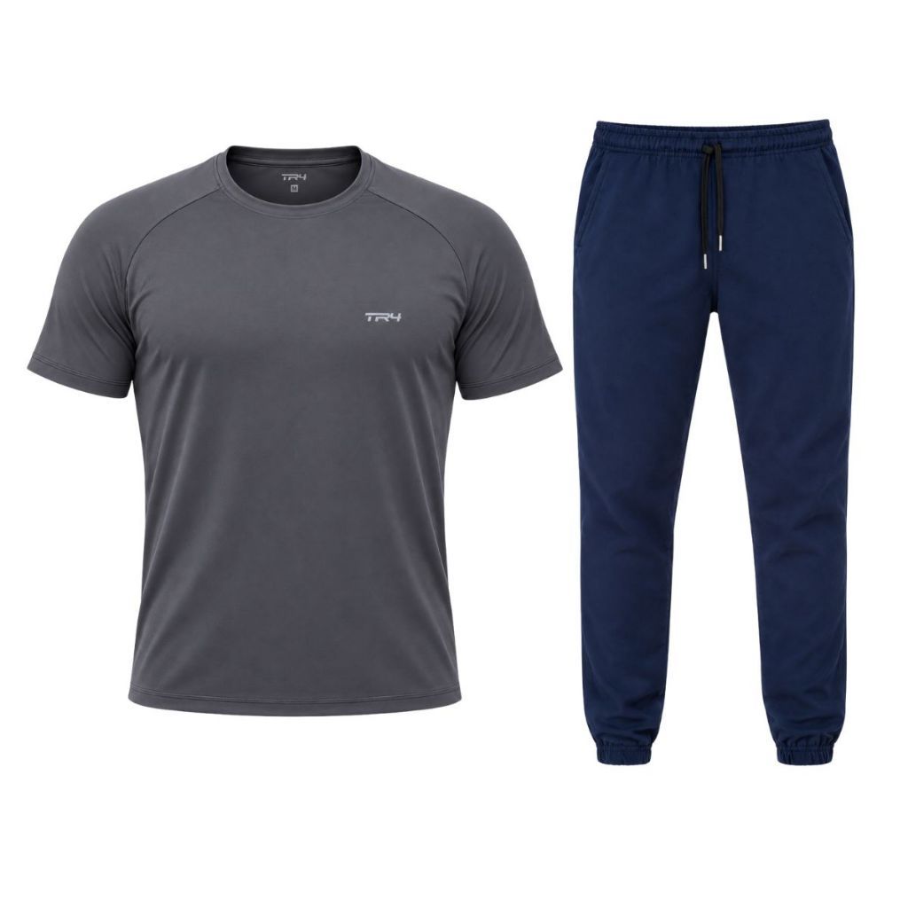 Conjunto Casual Fitness Masculino Camisa Academia Dry Fit Calça Tactel Com Elastano Conforto Leve