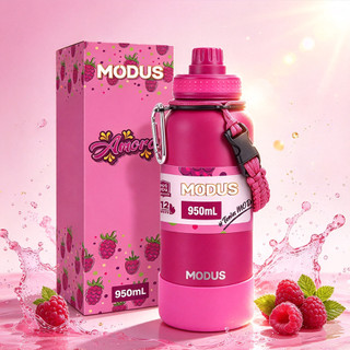 MODUS Garrafa Térmica 950ml Feminina  Cor Rosa Estampa Amora Com Alça de Paracord Resistente Mantém Frio e Calor