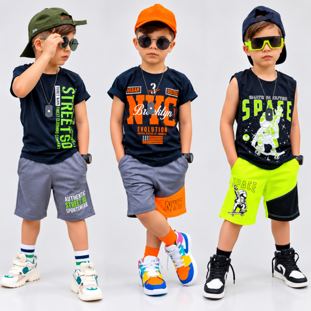 Conjuntos Infantil Masculino Camisa Algodão+Bermuda Moletinho Estiloso Confortavel Verão 4 ao 12