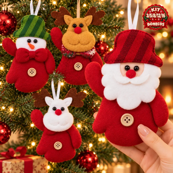 Kit Enfeites De Natal de Luxo Para Pendurar Papai Noel Boneco De Neve Personagens Natalinos Para Decoração