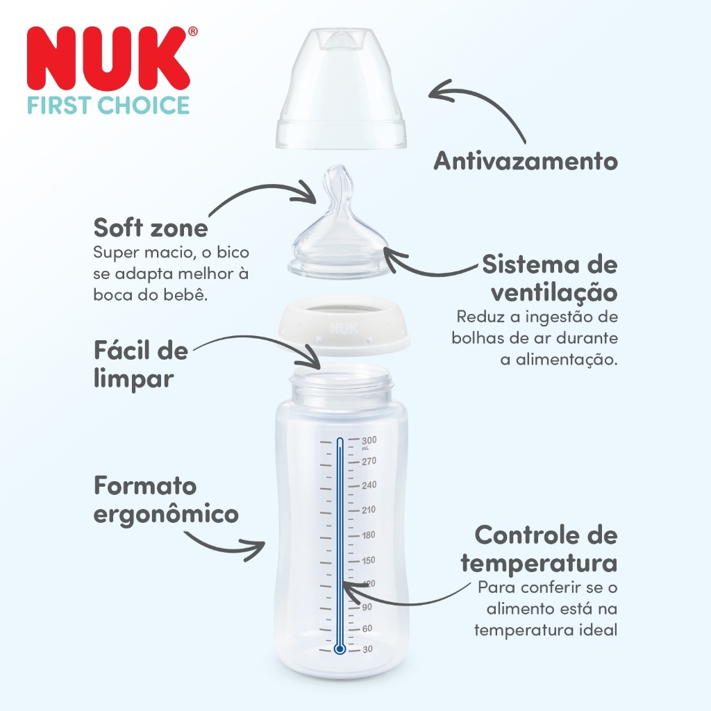 Mamadeira Bico Silicone First Choice Controle de Temperatura Fluxo Médio 300ml Nuk — imagem 2 de 2