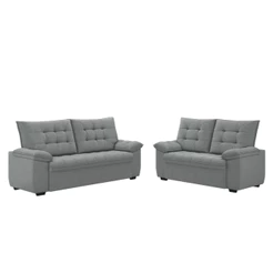 Conjunto de Sofá 2 e 3 Lugares Bertioga Veludo Cinza Luizzi