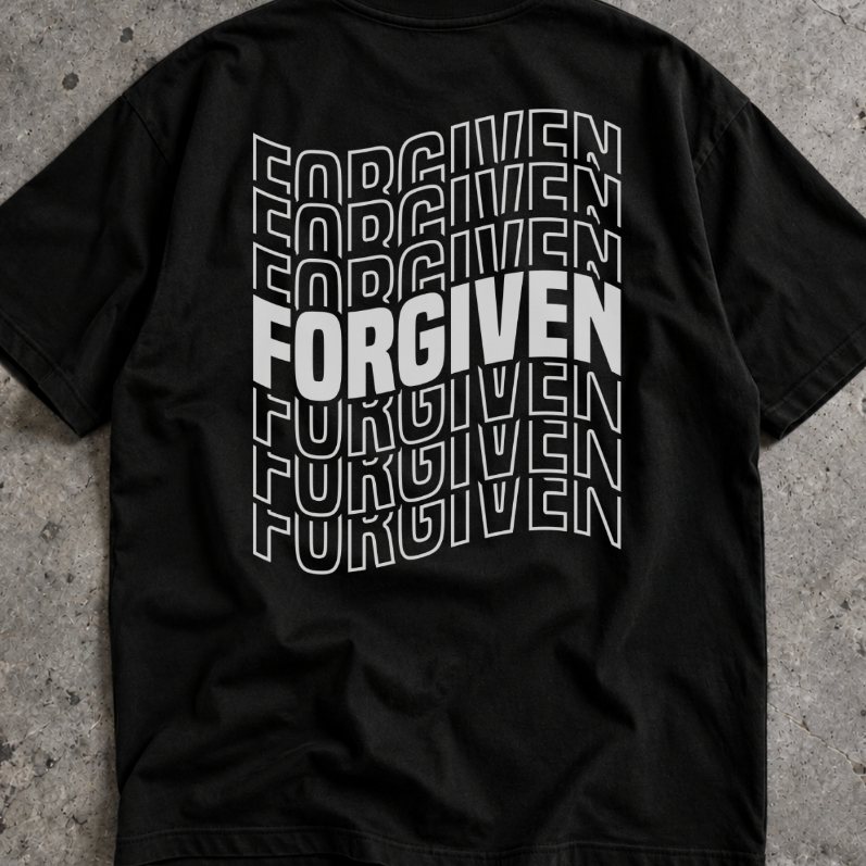 Camisa Masculina Oversized Streetwear Perdoado Estampa nas Costas Algodão Camiseta Gospel Fé Religiosa