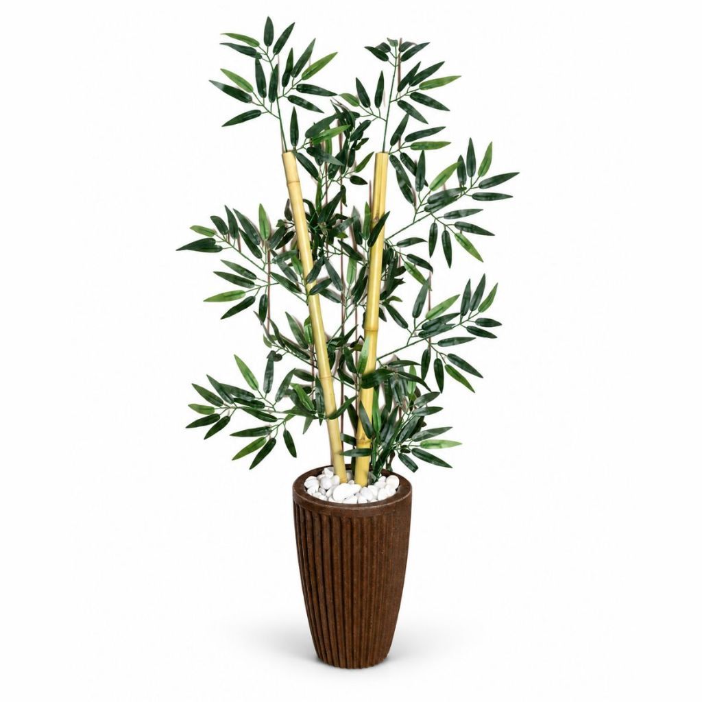 Bambu Artificial Mosso Pedras Vaso Coluna Romana Decorativo