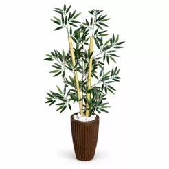 Bambu Artificial Mosso Pedras Vaso Coluna Romana Decorativo