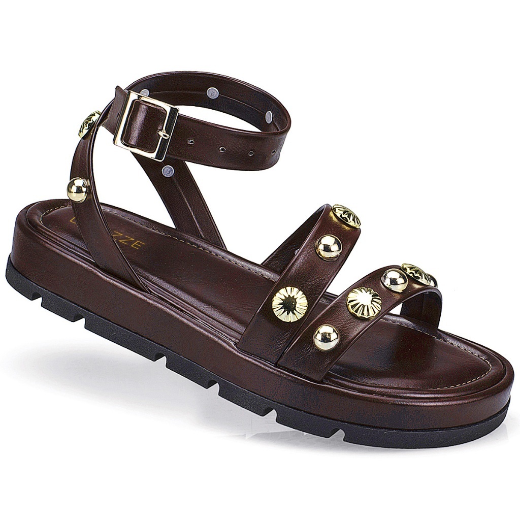 Sandália Feminina Lóris Rasteira Papete Flatform Spike Fivela Confortável 052-079