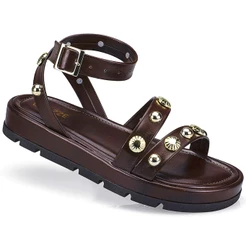 Sandália Feminina Lóris Rasteira Papete Flatform Spike Fivela Confortável 052-079