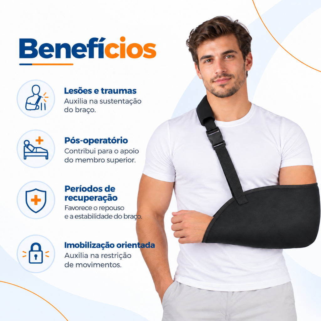 Tipoia Ortopédica Premium Adulto Unissex Brim Acolchoada Braçadeira Sustentação Braço Ombro Cotovelo P M G — imagem 2 de 2