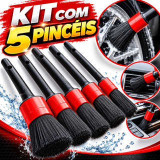 Kit 5 Pincéis Limpeza Automotiva e Detalhamentro Automotivo Tamanhos diferentes