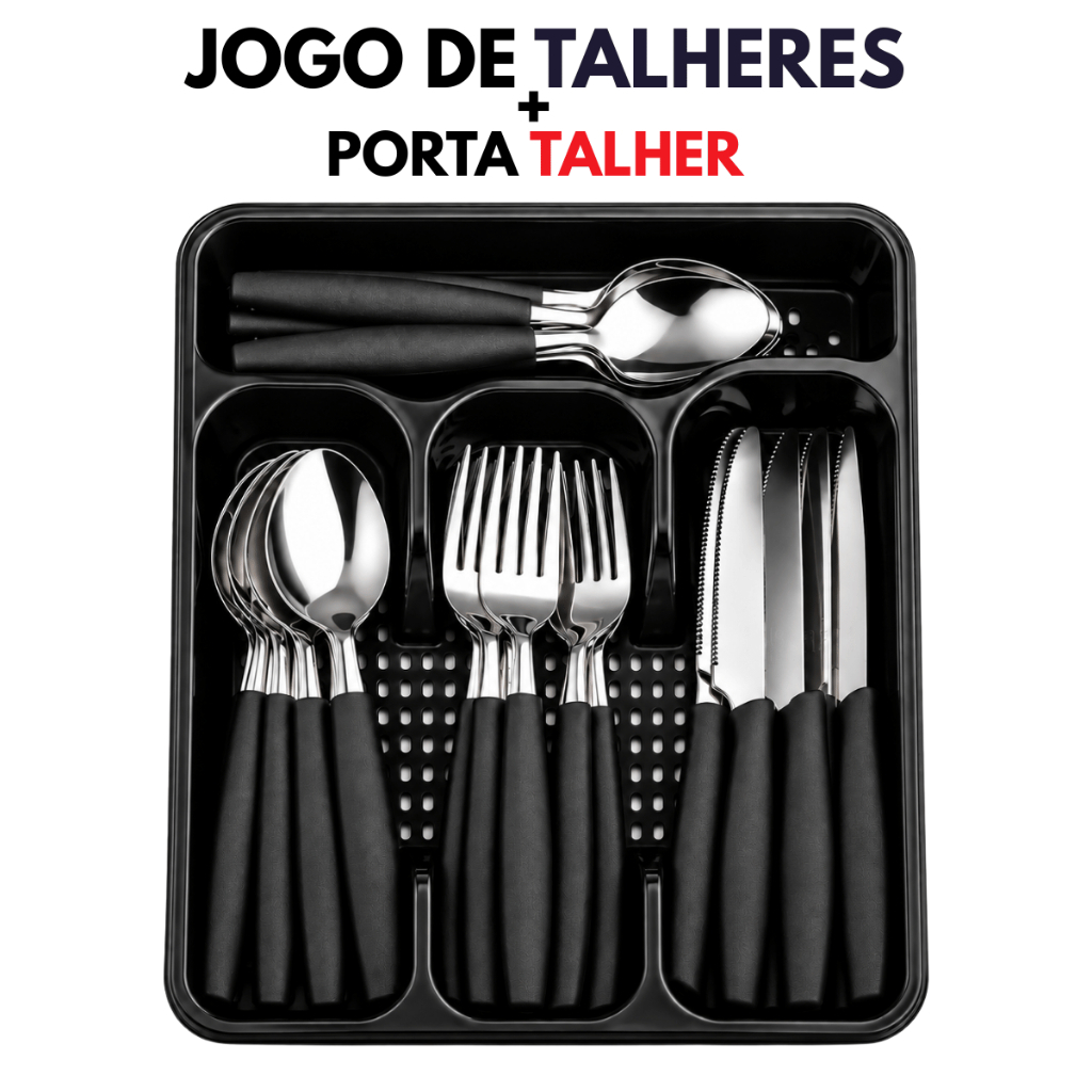 Jogo de Talheres Com Porta Talher Aço Inox Para Cozinha