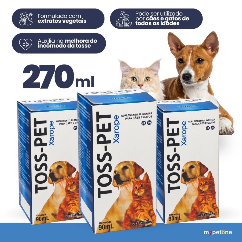 Toss-Pet 90 mL Xarope para Tosse Cães e Gatos Suplemento Alimentar Pet VetFarmos