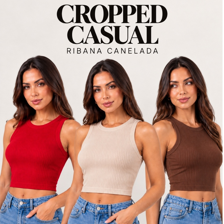 Cropped Feminina Gola Redonda Regata  Canelado   Basico