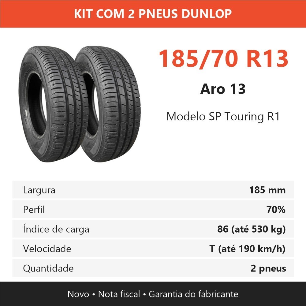 Kit 2 Pneus Dunlop Aro 13 185/70R13 86T SP Touring R1 Novo 185 70 13 Passeio · foto 2