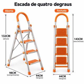Escada Aço inoxidável  Dobrável Ultra Segura 4 Degraus Antiderrapante Super Qualidade