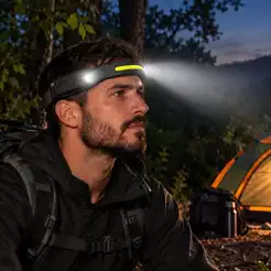 Lanterna de Cabeça Led, com sensor, Recarregável via USB - ideal para camping, pesca e eletricista