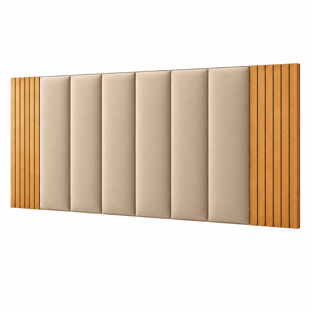 Kit até 12 Peças Cabeceira de Cama Estofada + Ripado MDF Auto Colante - Envio Full