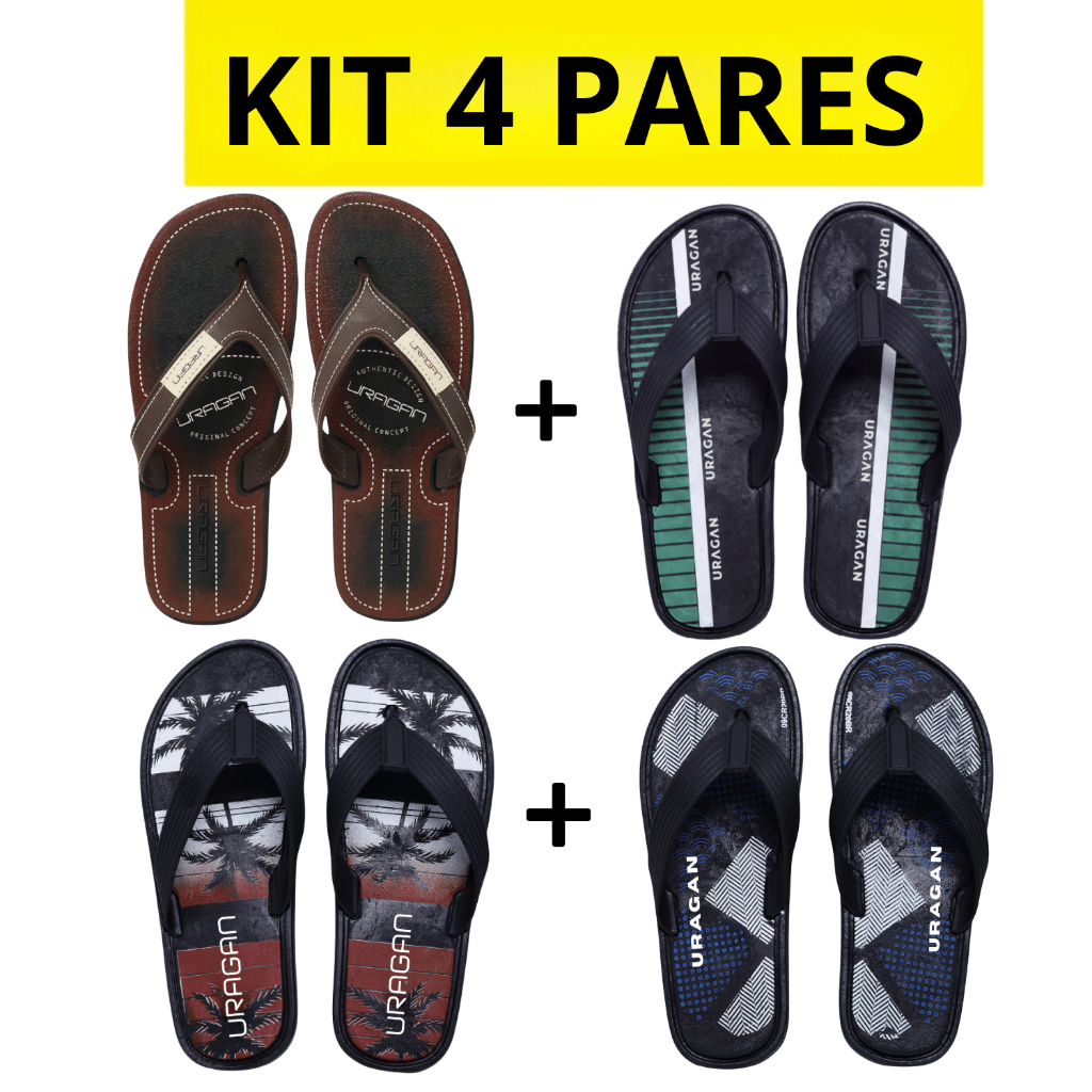 Kit 4 Chinelo Masculino Sandália Borracha Resistente Leve Confortável Antiderrapante Dia a Dia