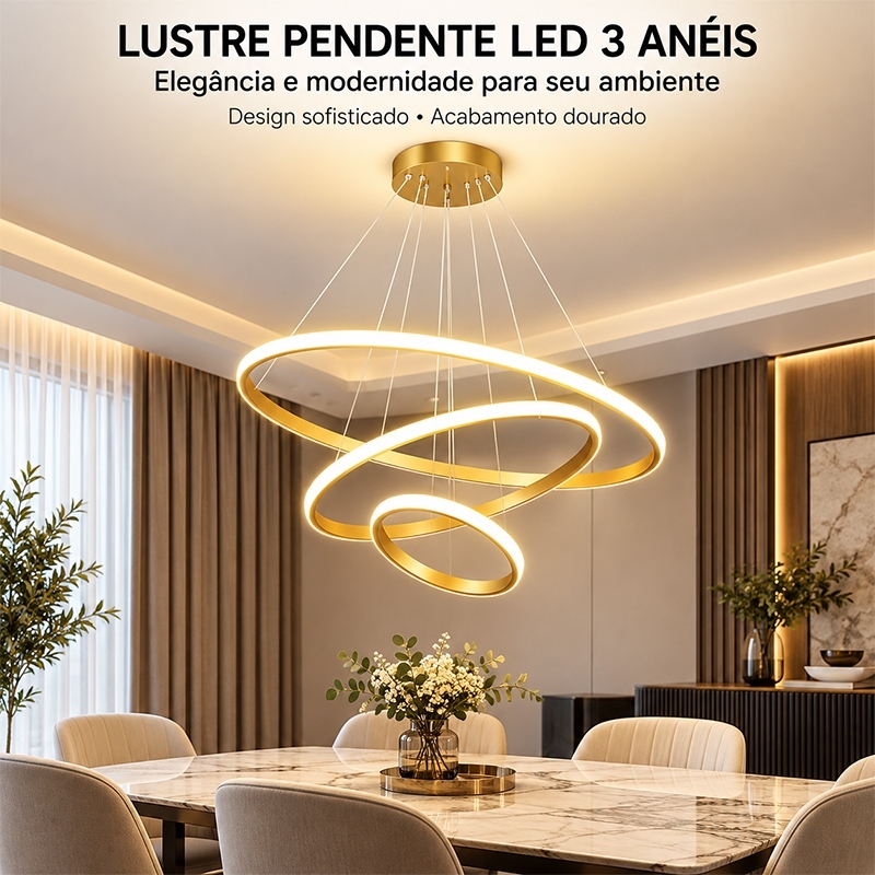 （110V/220V）Lustre LED Minimalista Nórdico - 3 Modos de Luz, Ideal para Sala e Cozinha, Iluminação Soft e Econômica -O15