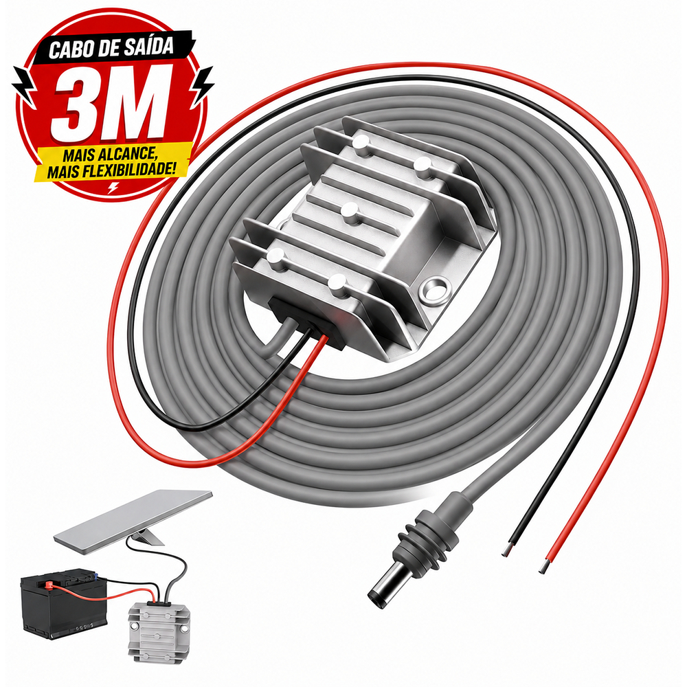 Conversor DC-DC Step Up 9-28V para 30V 3,5A 105W Cabo 3 Metros para Starlink Mini Carro e Barco