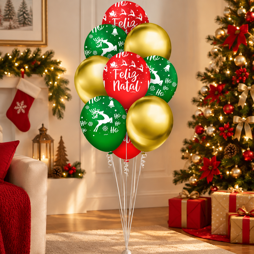Balão de Látex Natal Mágico - Balão HoHoHo e Feliz Natal - 10 unidades - Regina - Rizzo — imagem 2 de 2