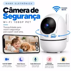 Babá Eletrônica Câmera De Seguraca Wi-Fi 1080p Bebê Pet Giratória Visão Noturna Infravermelho Microfone Sensor Movimento