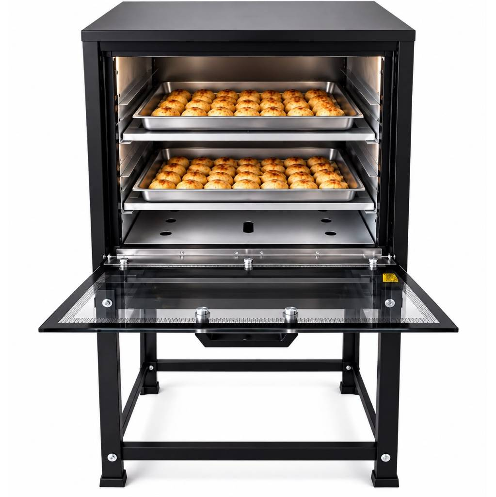 Forno Industrial A Gás 80 Litros Com Cavalete Tampa Vidro Cor Preto Com 2 Grades